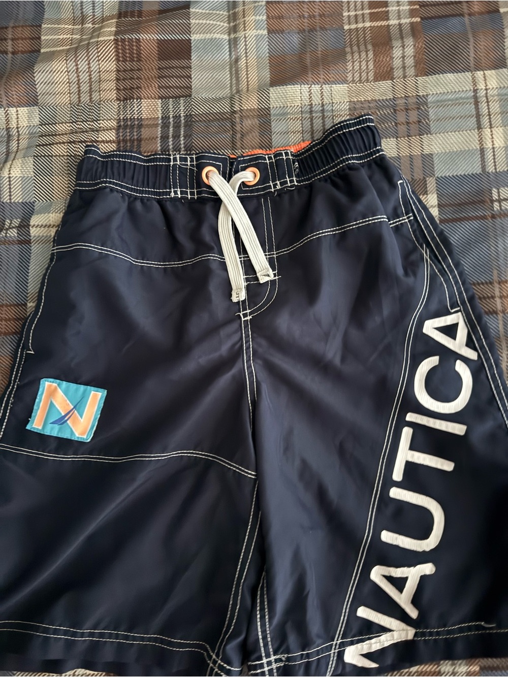 Nautica Navy Boys' Swim Shorts with Orange Accent